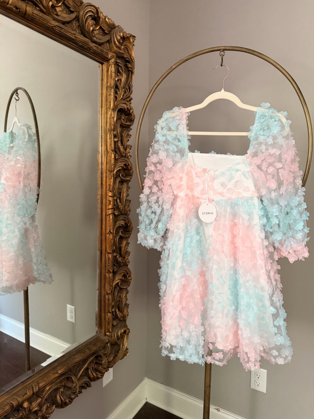 Storia Pink & Blue Floral Appliqué Mini Dress - Picture 3 of 9